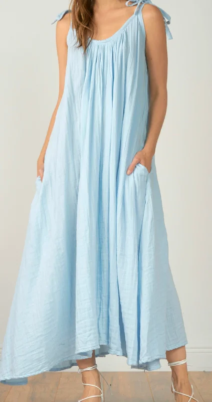 Gauze Maxi Dress In Sky Blue Comfortable Long Skirt