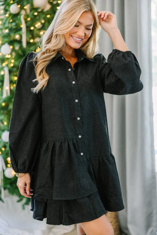 It's Your Place Black Button Down Dress Lace Party Gown
