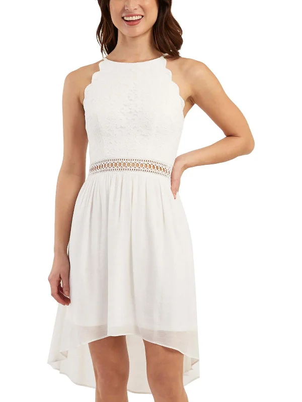 Juniors Womens Lace Hi-Low Fit & Flare Dress Blue Lace Dress