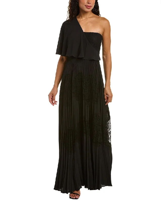 Mikael Aghal Pleated Lace Gown Lace Dress Casual