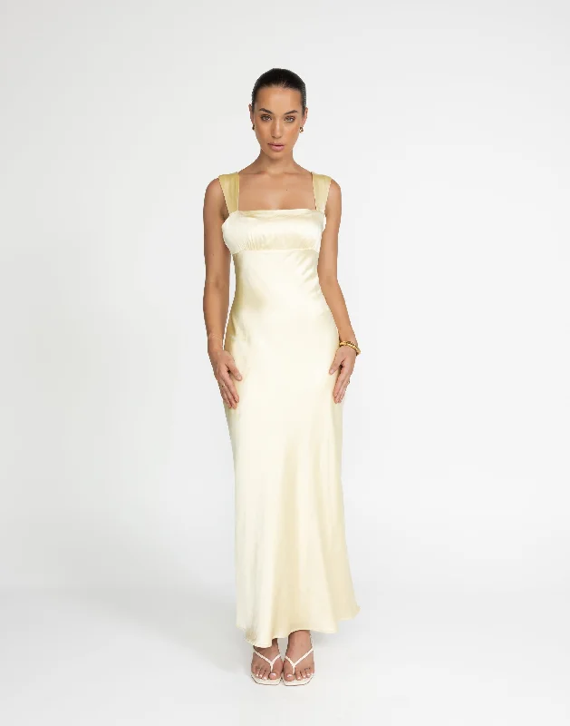Mimosa Maxi Dress (Lemon) Soft Ruffled Maxi