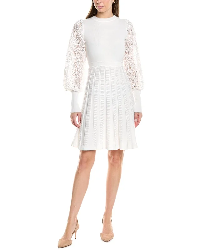 Nanette Nanette Lepore Lace Sleeve Sweaterdress Lace Dress with Belt