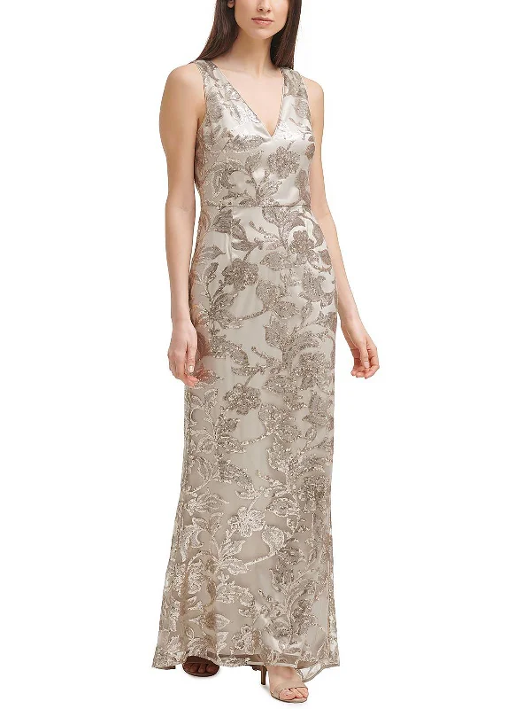 Petites Womens Embellished Maxi Evening Dress V-neck Maxi Skirt