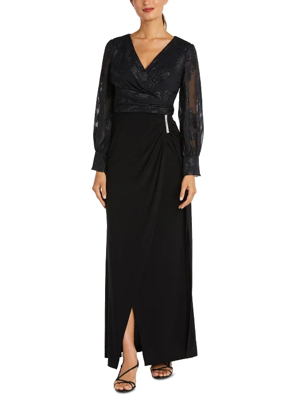 Petites Womens Faux-Wrap Maxi Evening Dress Black Maxi Skirt