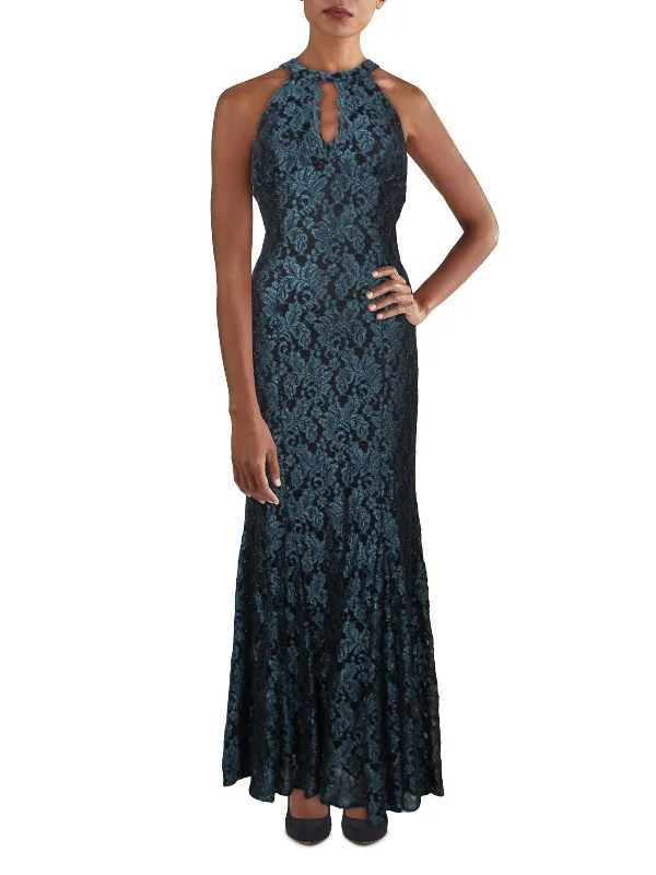 Petites Womens Glitter Lace Evening Dress Lace Dress Appeal