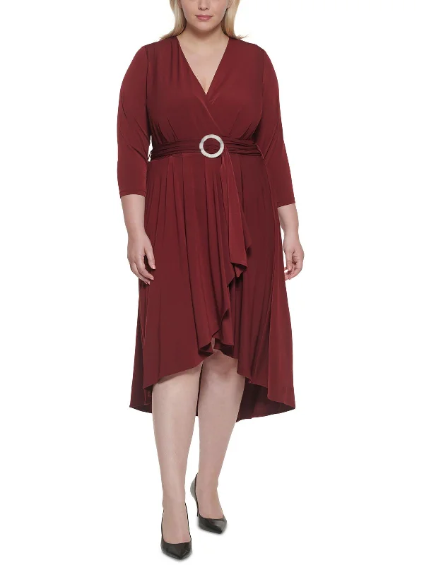 Plus Womens Belted Long Wrap Dress Full Maxi Skirt