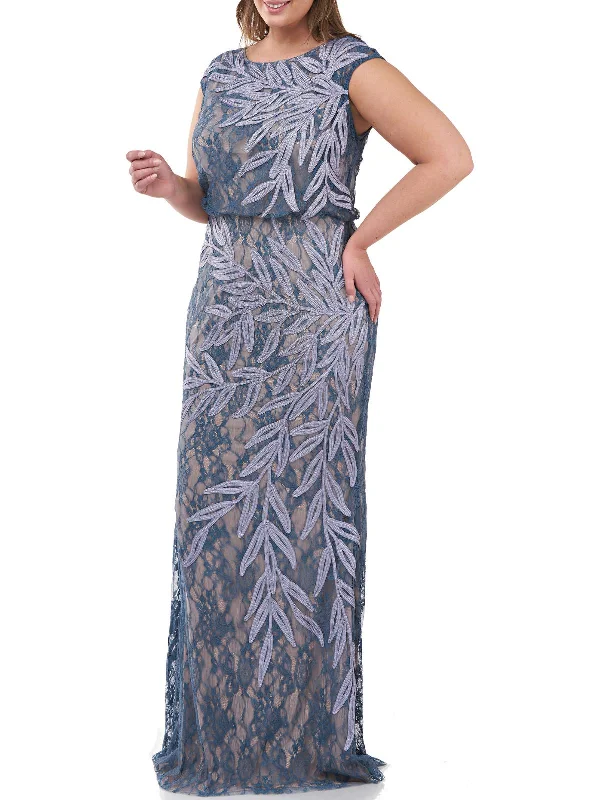 Plus Womens Lace Soutache Evening Dress Lace Overlay Dress