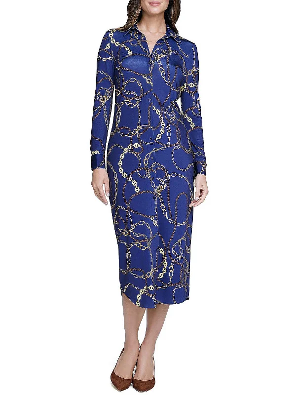 Raeylynn Womens Collared Long Shirtdress Ruffle Long Maxi