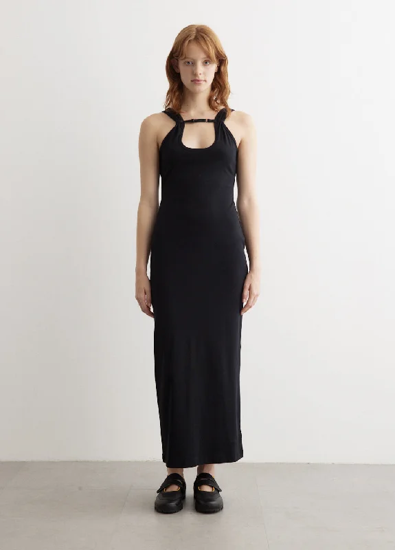 Rib Strap Maxi Dress Pleated Floral Maxi