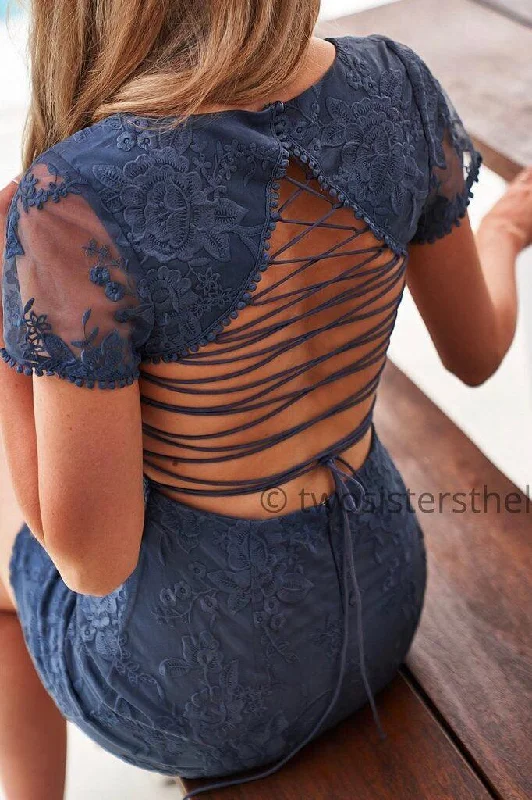 Shay Lace Dress - Steel Blue Lace Dress Trendy
