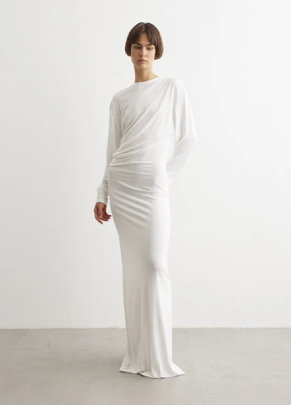Side Cowl Long Sleeve Dress Boho Maxi Skirt