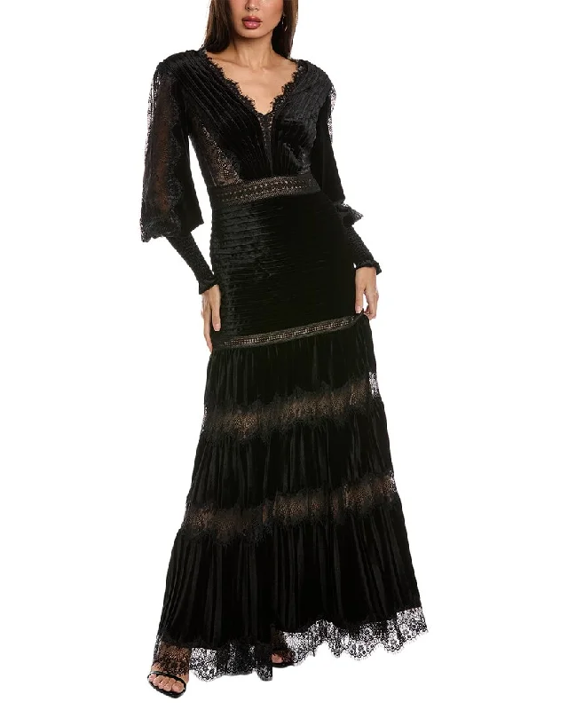 Tadashi Shoji Lace & Velvet Gown Lace Dress Shine