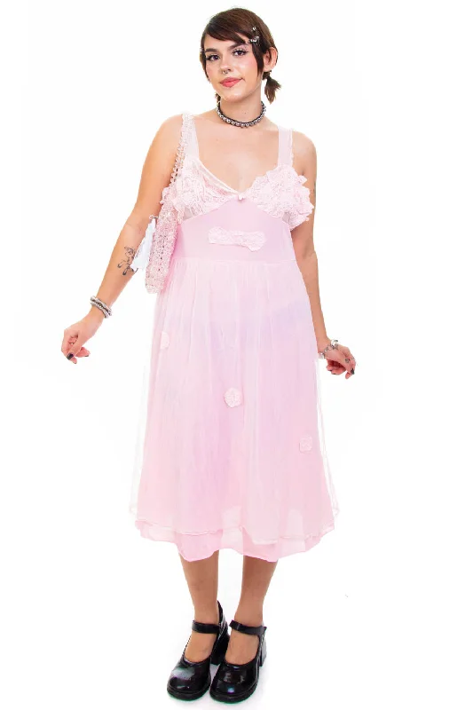 Vintage 70's Delicate Pink Lace Tank Dress - M/L Classic Lace Dress