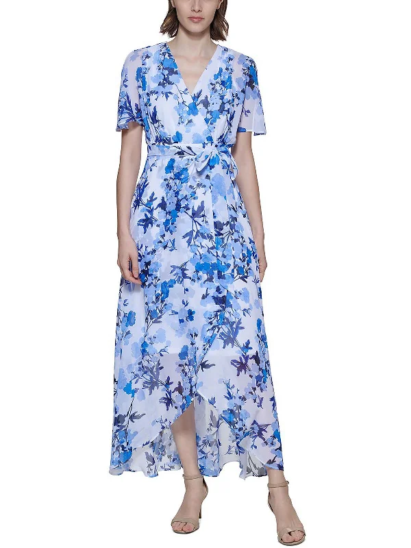 Womens Floral Print Maxi Wrap Dress Maxi Skirt Set