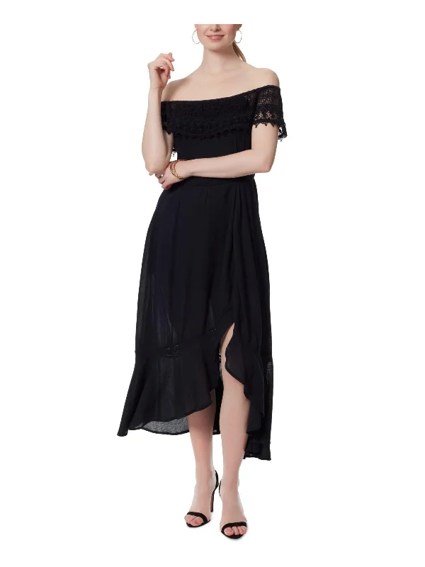 Womens Lace-Trim Tea-Length Fit & Flare Dress Casual Lace Dress