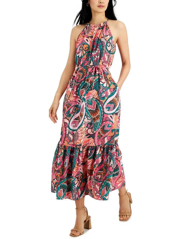 Womens Printed Long Maxi Dress Soft Ruffled Maxi