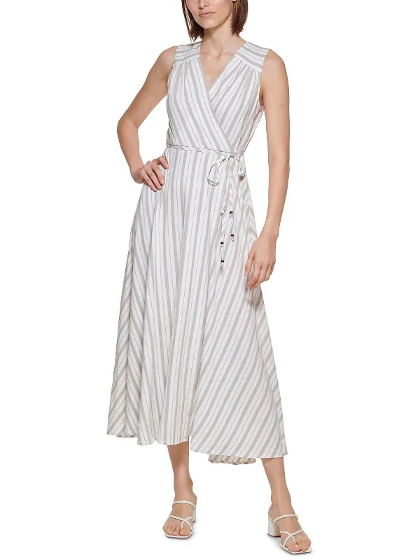 Womens Striped Long Maxi Dress Floral A-line Skirt