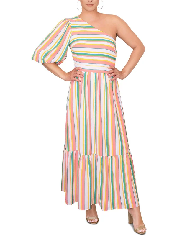 Womens Striped Long Maxi Dress Tulle Layered Maxi