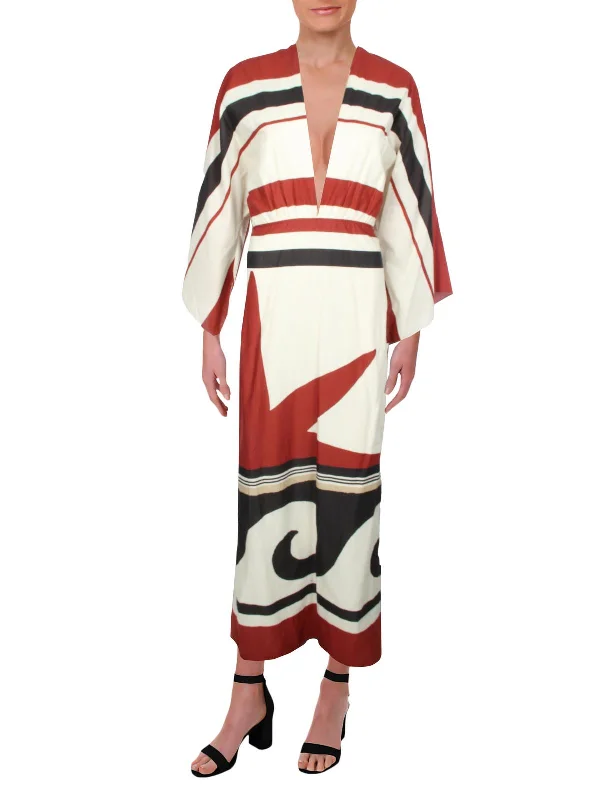 Womens V-Neck Slit Maxi Dress Ruffled Maxi Skirt