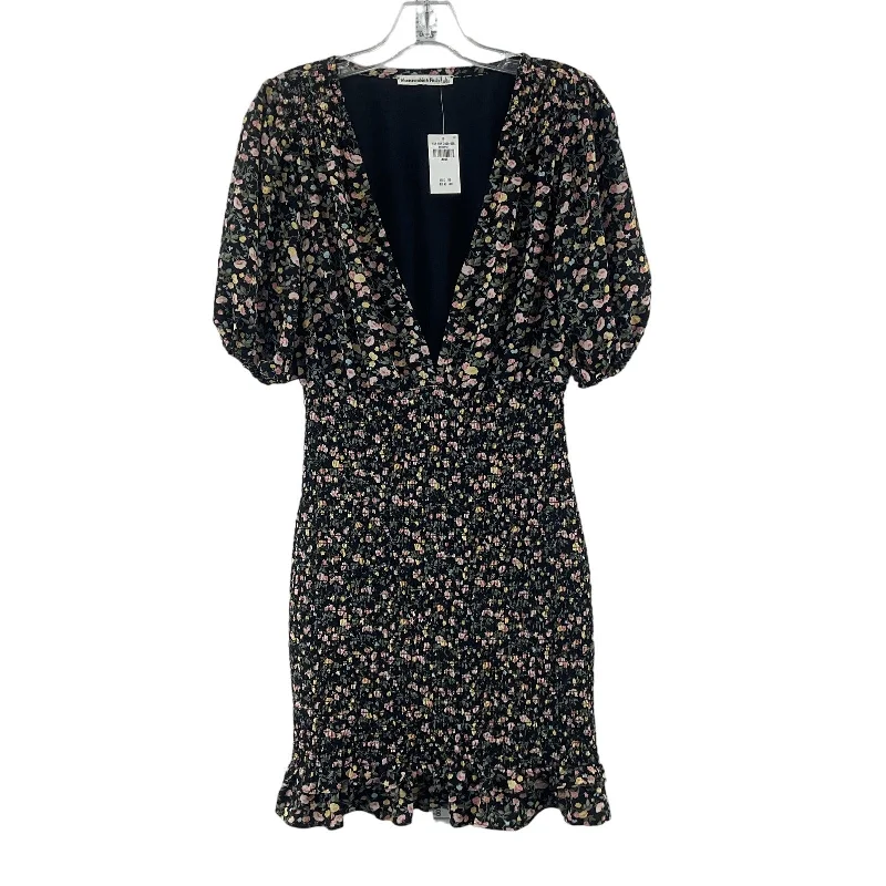 Abercrombie & Fitch Women's Floral Print Midi Dress L Black/Pink NWT Polyester Lace-up Midi Skirt
