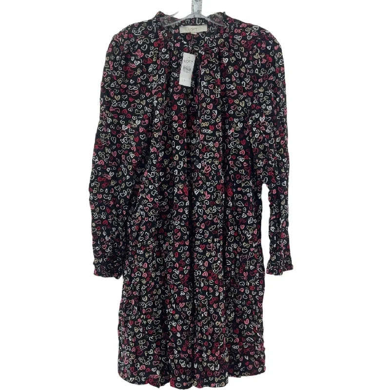 Ann Taylor LOFT Midi Shift Heart Print LS Womens Dress Black/Pink NWT Size L Slim Midi Skirt