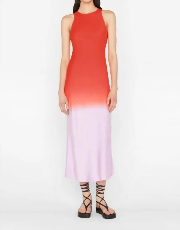 Bias Dip Dye Midi Dress In Red Orange Multi Flared Midi Skirt