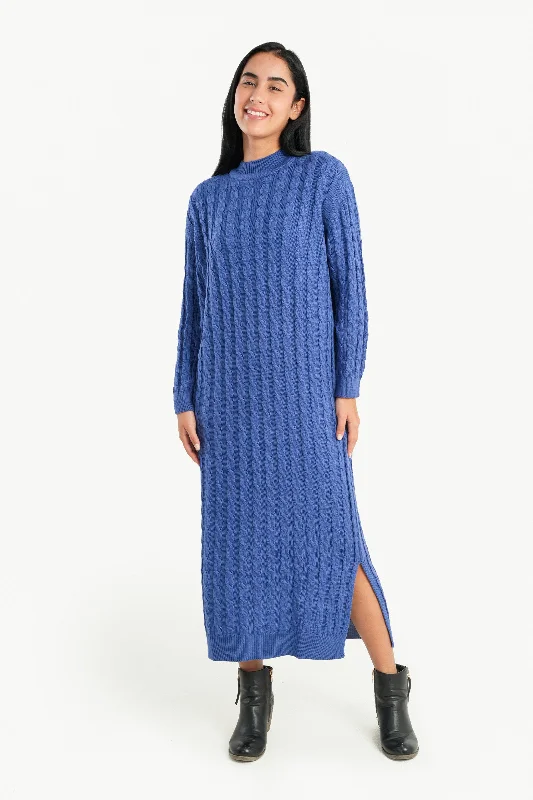 Cable Knitted Midi Dress A-line Midi Skirt