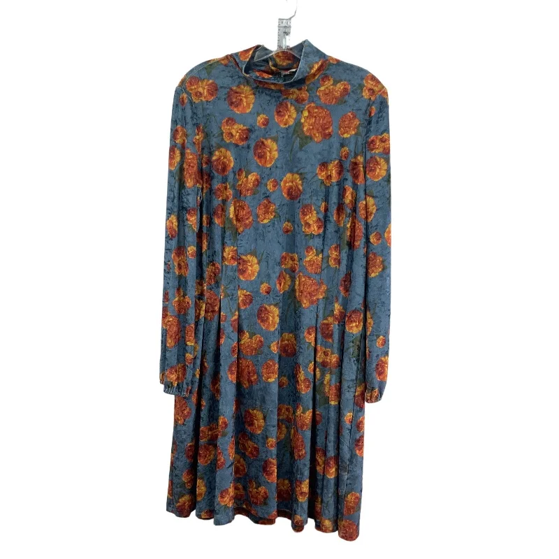 Charlie O Midi Women's Velvet Rose Floral Print Shift Dress XL Blue/Orange NewWT Midi Skirt Dress Charlie O Midi Women's Velvet Rose Floral Print Shift Dress XL Blue/Orange NewWT Midi Skirt Dress