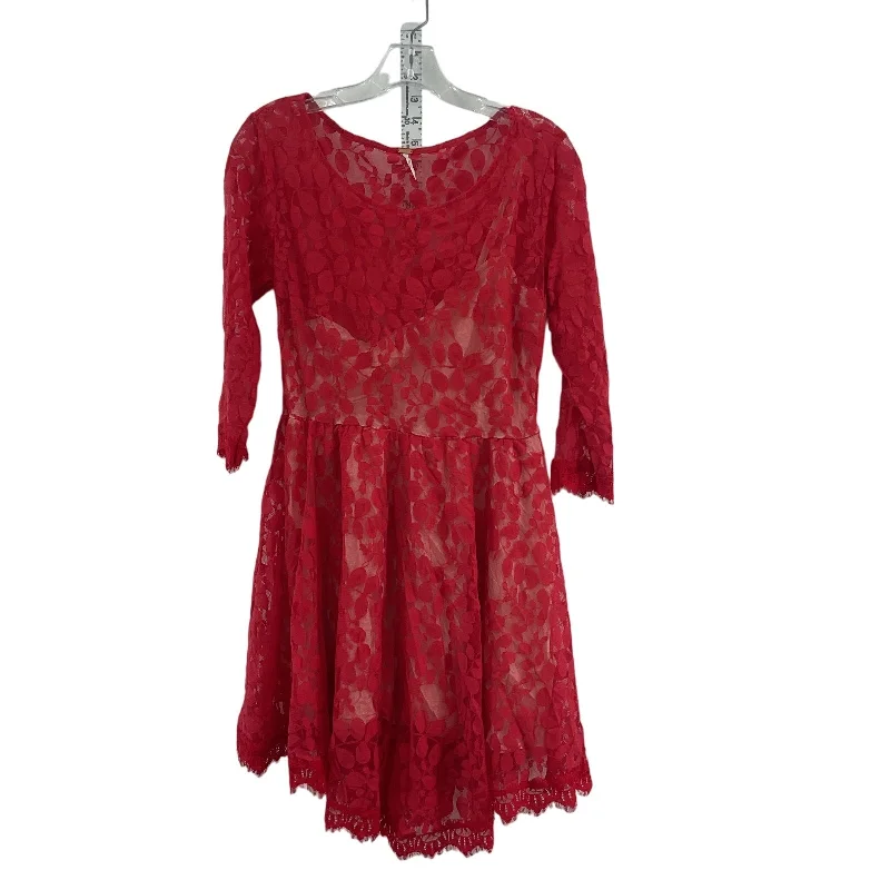 Free People Red Women's Floral Lace Midi Fit & Flare Dress Size 8 Nylon Preowned Elegant Satin Skirt Free People Red Women's Floral Lace Midi Fit & Flare Dress Size 8 Nylon Preowned Elegant Satin Skirt