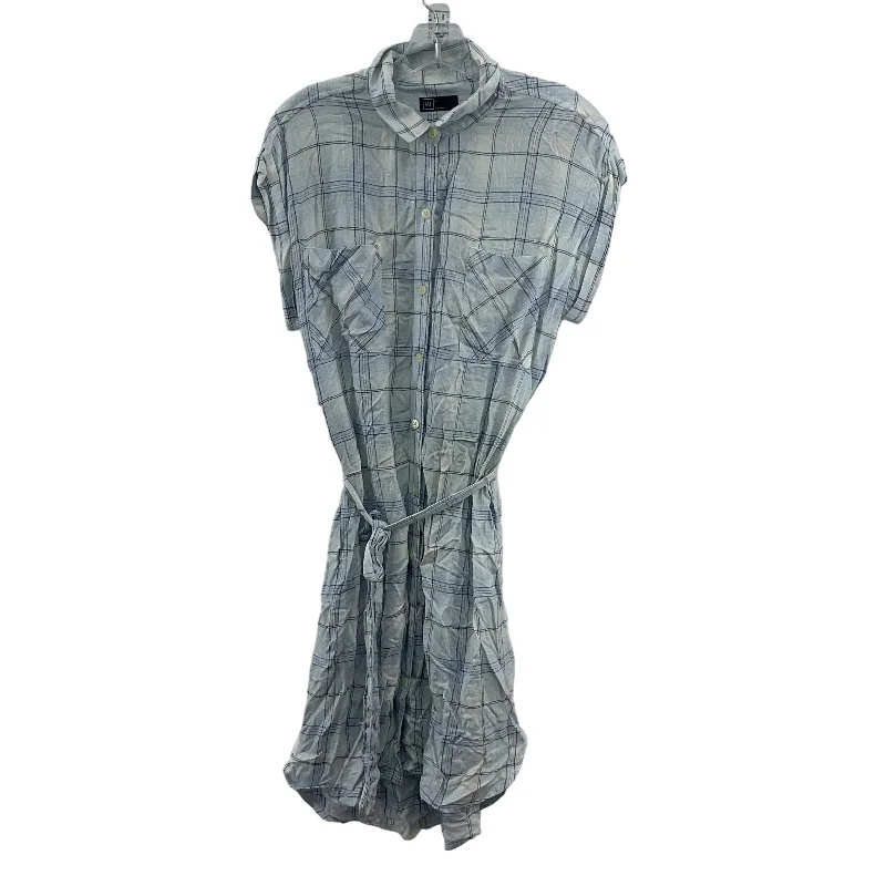 Gap Women's Plaid Midi Shirt Button Up Dress White/Blue Rayon Size M Preowned Ribbed Midi Skirt