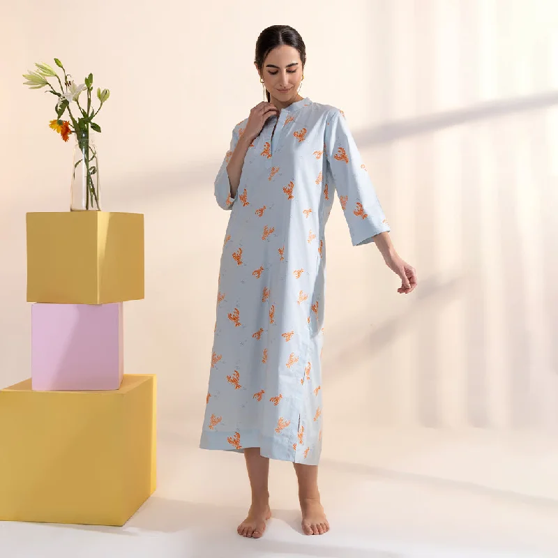 Lobster Cotton Midi Kaftan Dress Warm Midi Skirt