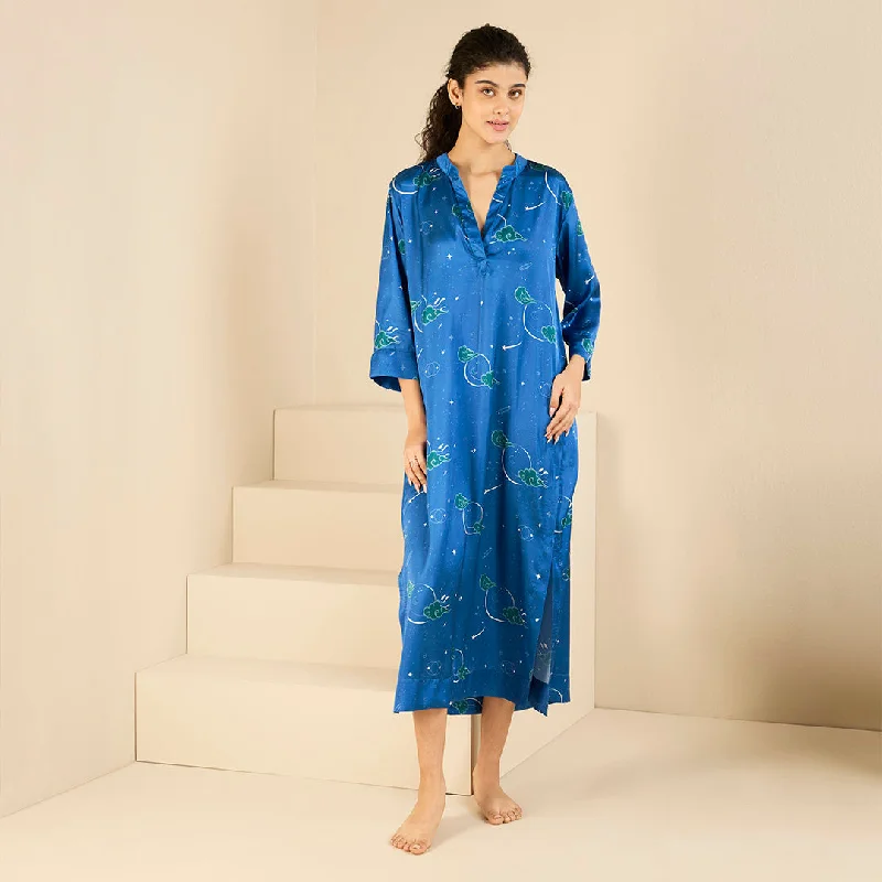 Midnight Stardust Satin Midi Kaftan Dress Tulle A-line Skirt