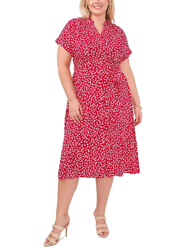 Plus Womens Floral Midi Shirtdress Trendy Midi Skirt