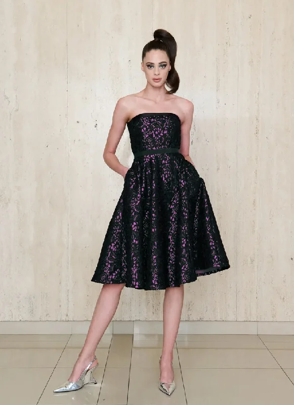 Regan Strapless Lace Overlay Midi Stylish Pleated Skirt