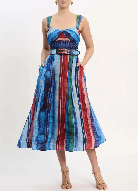 Rimini Printed Midi Dress Pleated A-line Skirt
