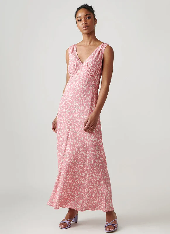 Sandrine Sleeveless Pink Midi Dress Classic A-line Skirt