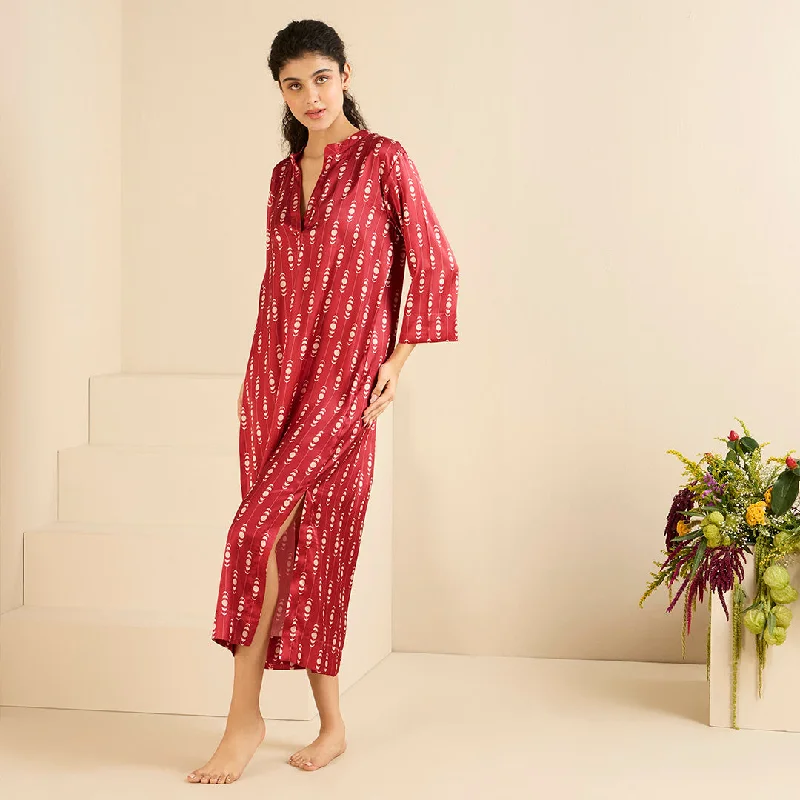 Scarlet Satin Midi Kaftan Dress Maxi Length Midi