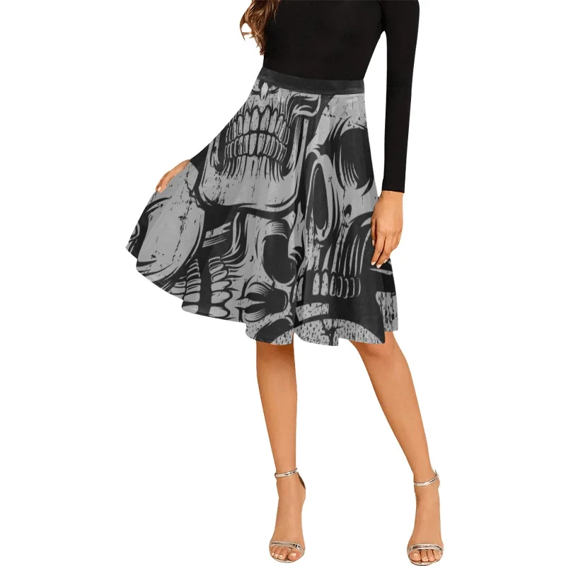 Silver Skull Pleated Midi Skirt Pleated Floral Midi