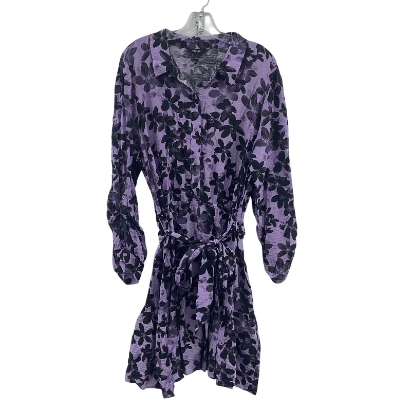 Simply Vera Wang Purple & Black Women's Floral LS Midi Shirt Dress XL Preowned Midi Skirt with Pockets Simply Vera Wang Purple & Black Women's Floral LS Midi Shirt Dress XL Preowned Midi Skirt with Pockets