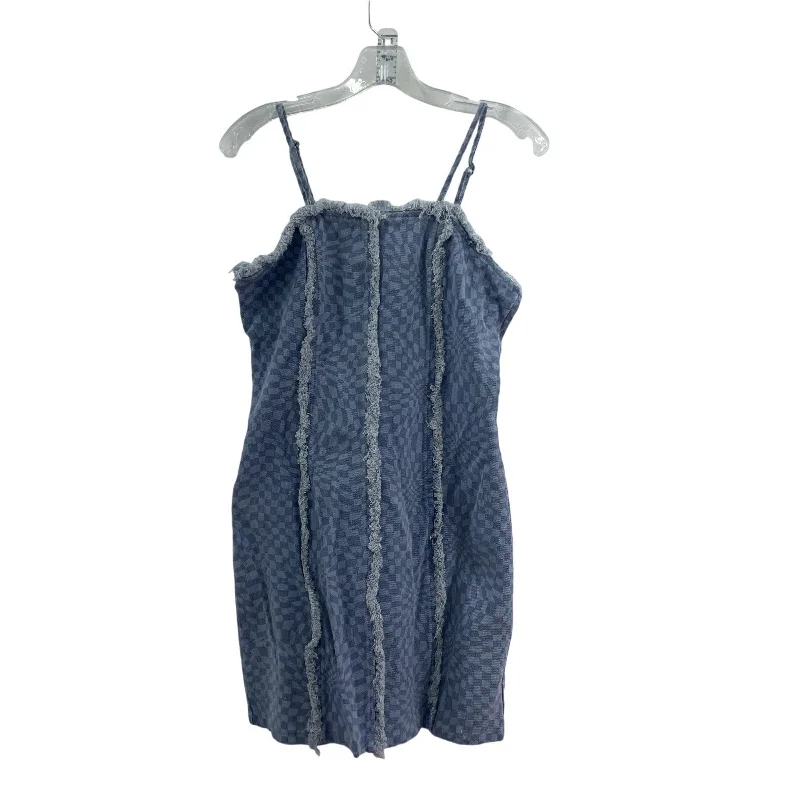 Very J Blue Women's Checkered Fringe Midi Sheath Dress, Rayon, Size S, Preowned Elegant A-line Skirt Very J Blue Women's Checkered Fringe Midi Sheath Dress, Rayon, Size S, Preowned Elegant A-line Skirt
