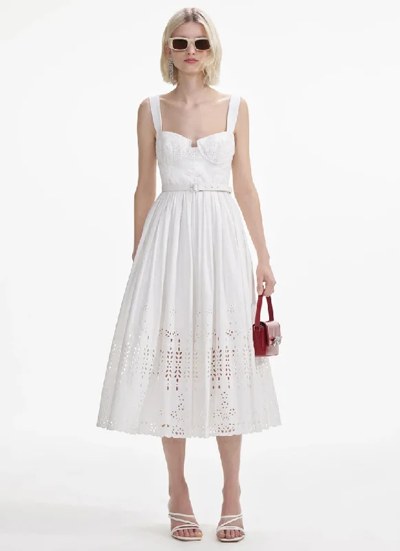 White Cotton Broderie Midi Dress Midi Skirt Trend