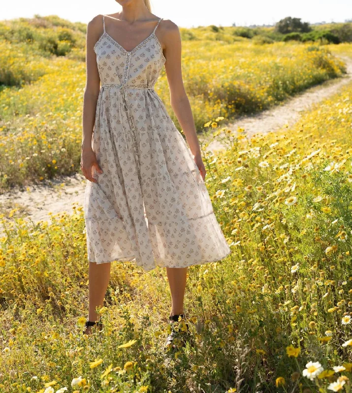 Wildflower Meadows Tiered Midi Dress In Twig Stylish Midi Skirt