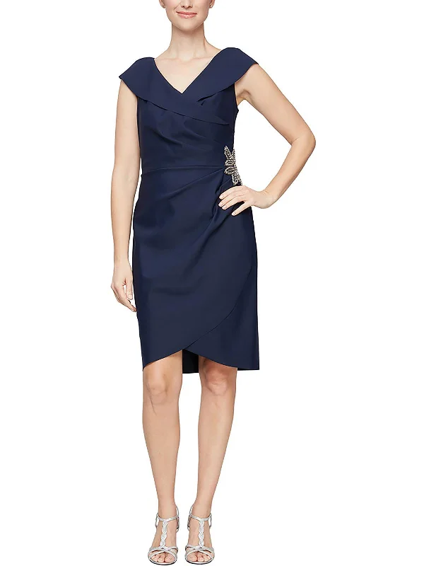 Womens Embellished Midi Cocktail and Party Dress Soft Denim Midi