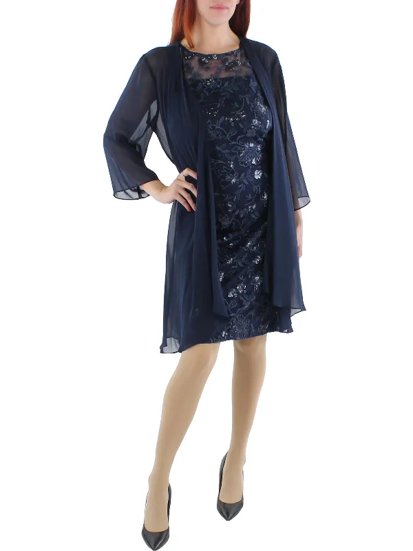 Womens Embroidered Midi Sheath Dress Midi Skirt Set