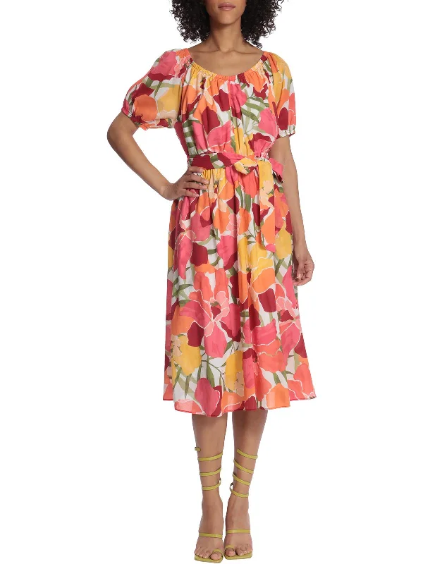 Womens Floral Midi Shift Dress Casual Midi Look