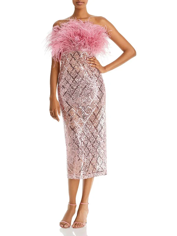 Womens Ostrich Formal Midi Evening Dress Flowy Midi Skirt