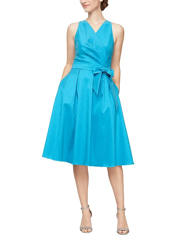 Womens Surplice Midi Cocktail and Party Dress Cotton Midi Skirt