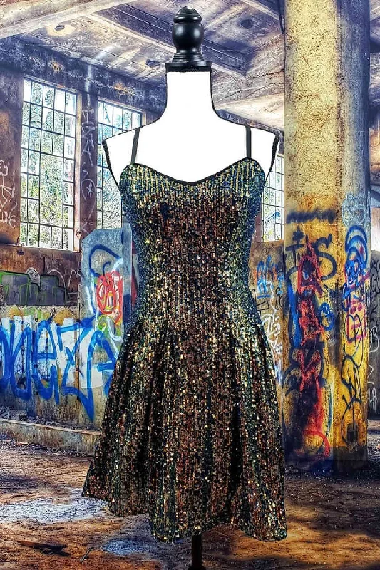 Criss Cross Back Ombre Sequind Short Homecoming Dress V-neck Sequin Dress