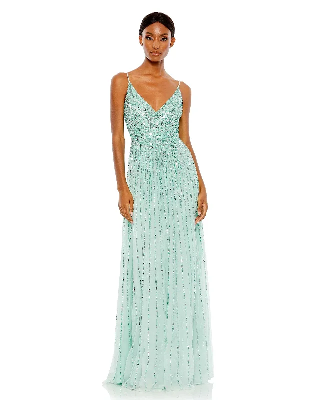Sequined Sleeveless Wrap Over A Line Gown Sequin Dress Sparkle