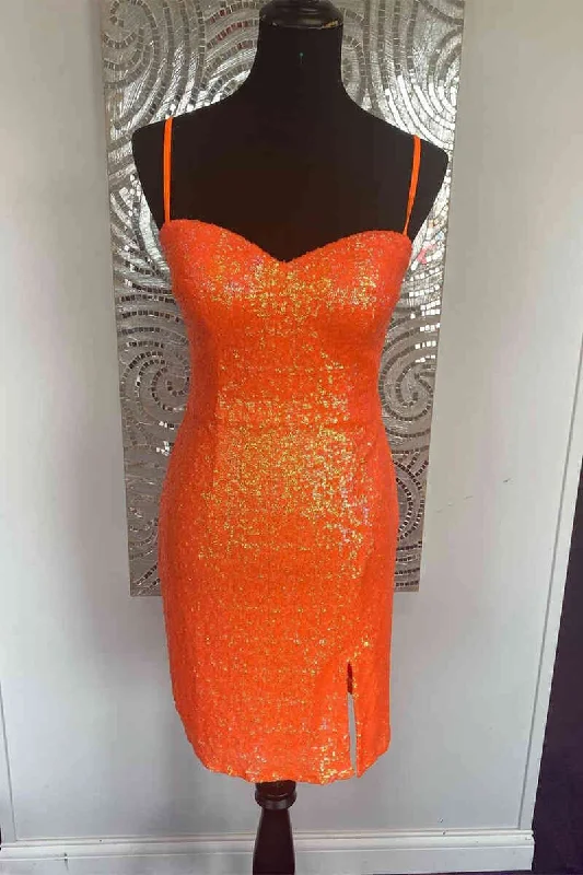 Sweetheart Tie Back Orange Sequins Homecoming Dress Sequin Mini Dress